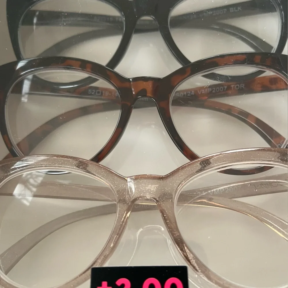 Betsey Johnson 3 Set Reading Cat Eye Glasses 2.00 Black Tortoise Shell Clear Set
